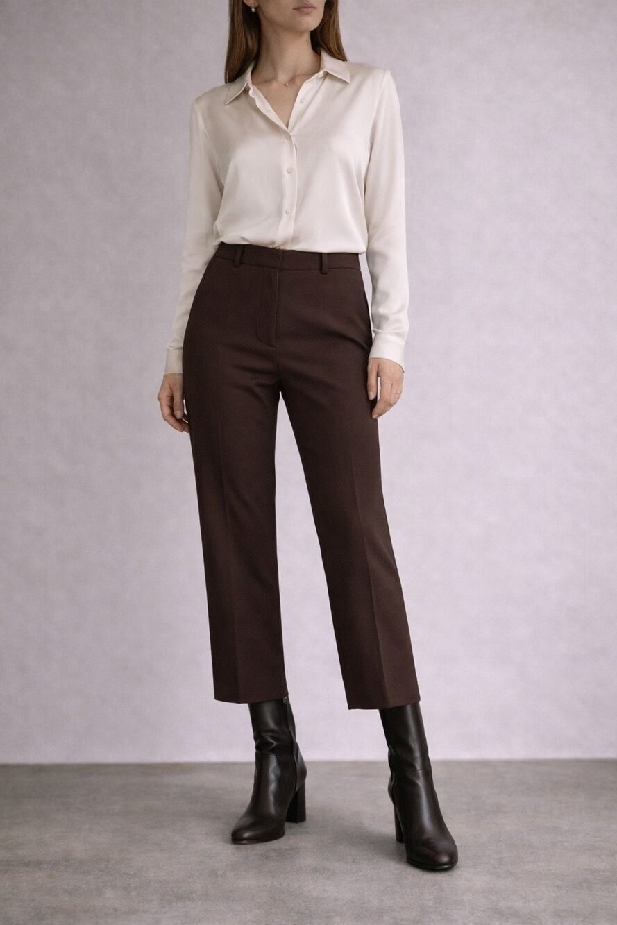 Jil Sander Tailored Wool Trousers Chocolate Brown 42 Size 10 Cropped Pants